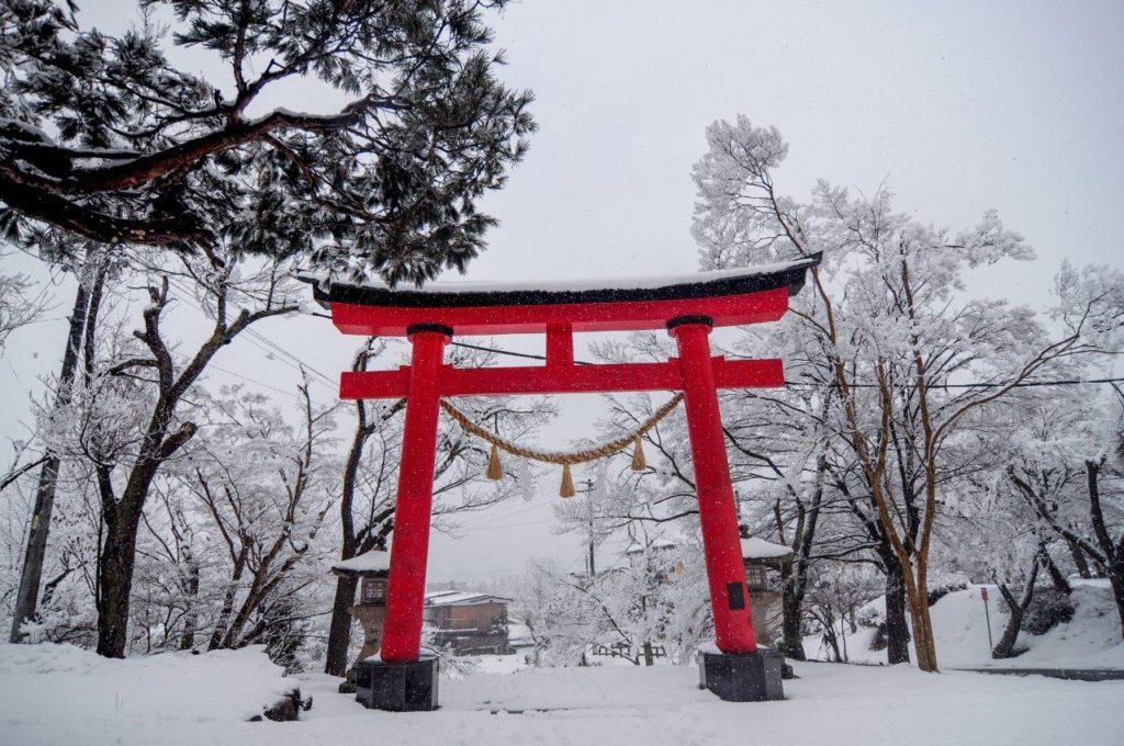 Takayama Snow Red Torii Temple