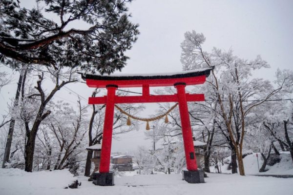 Takayama Snow Red Torii Temple